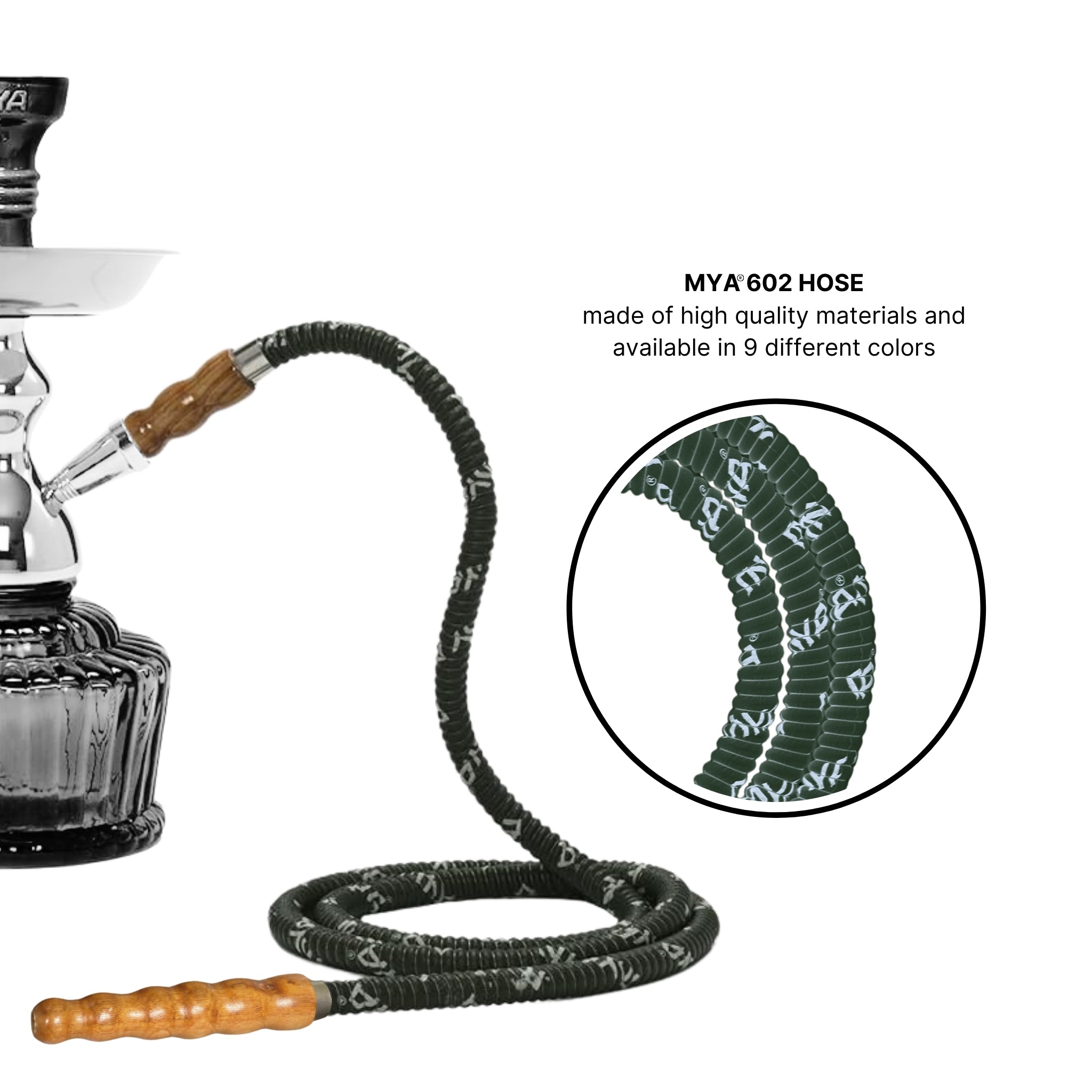 602 Dark Green hookah hose with wooden tip #color_Dark Green