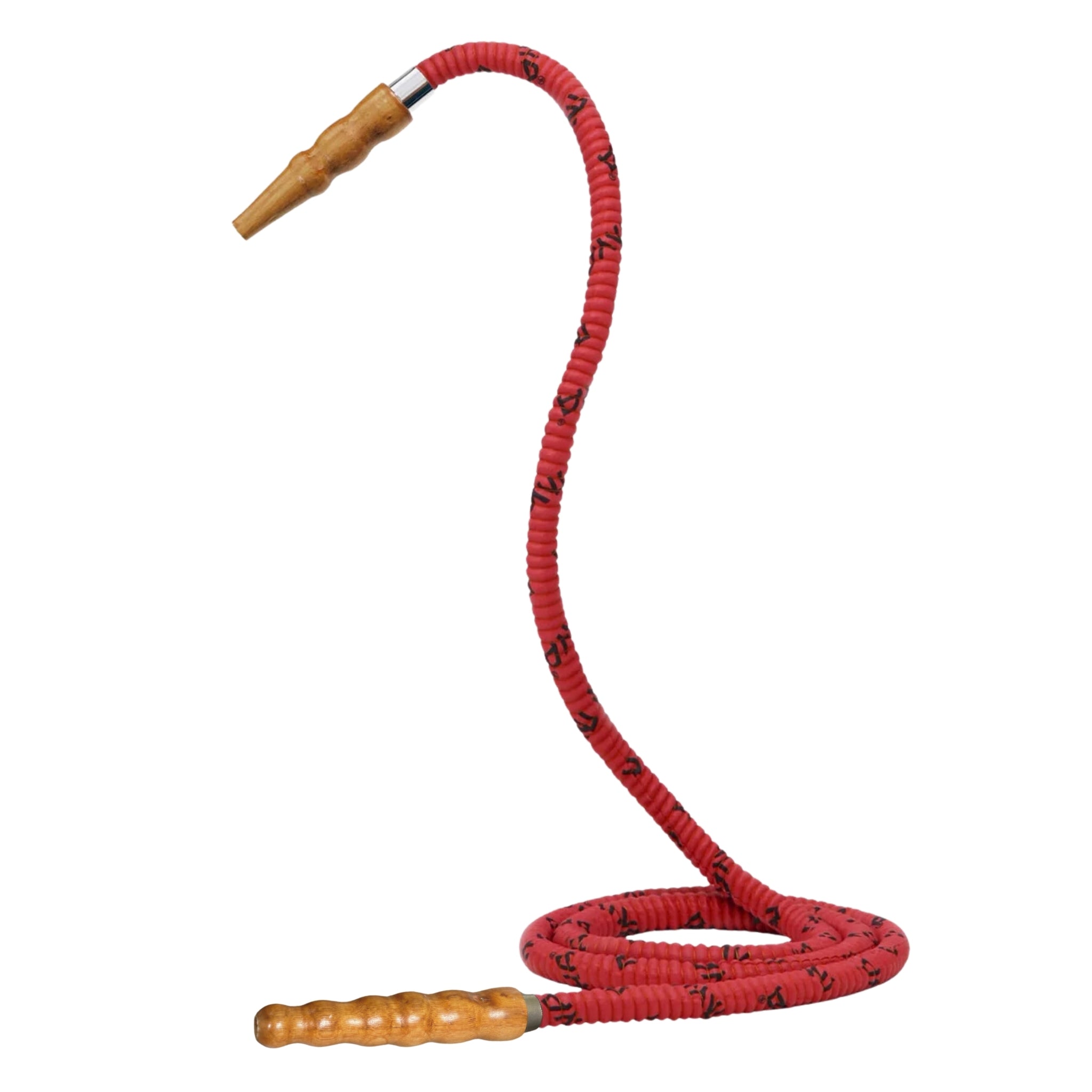 602 Red hookah hose with wooden tip #color_Red