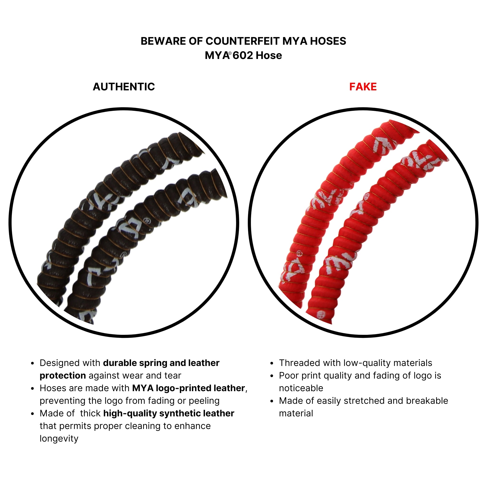 602 Hose Authentic vs. Fake MYA Hose