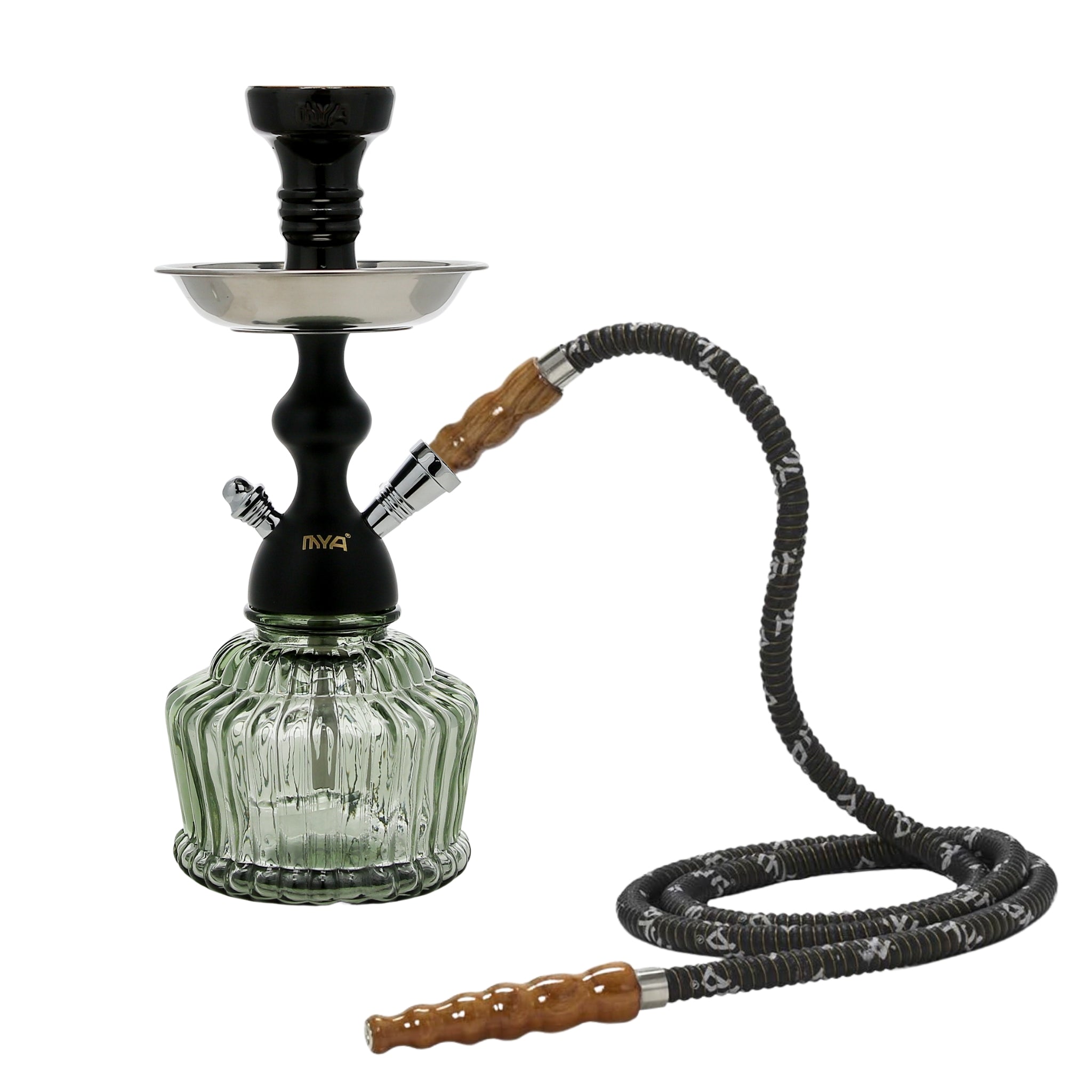 QT Hookah in Black Stem with Grey Glass #color_BLACK/GREY