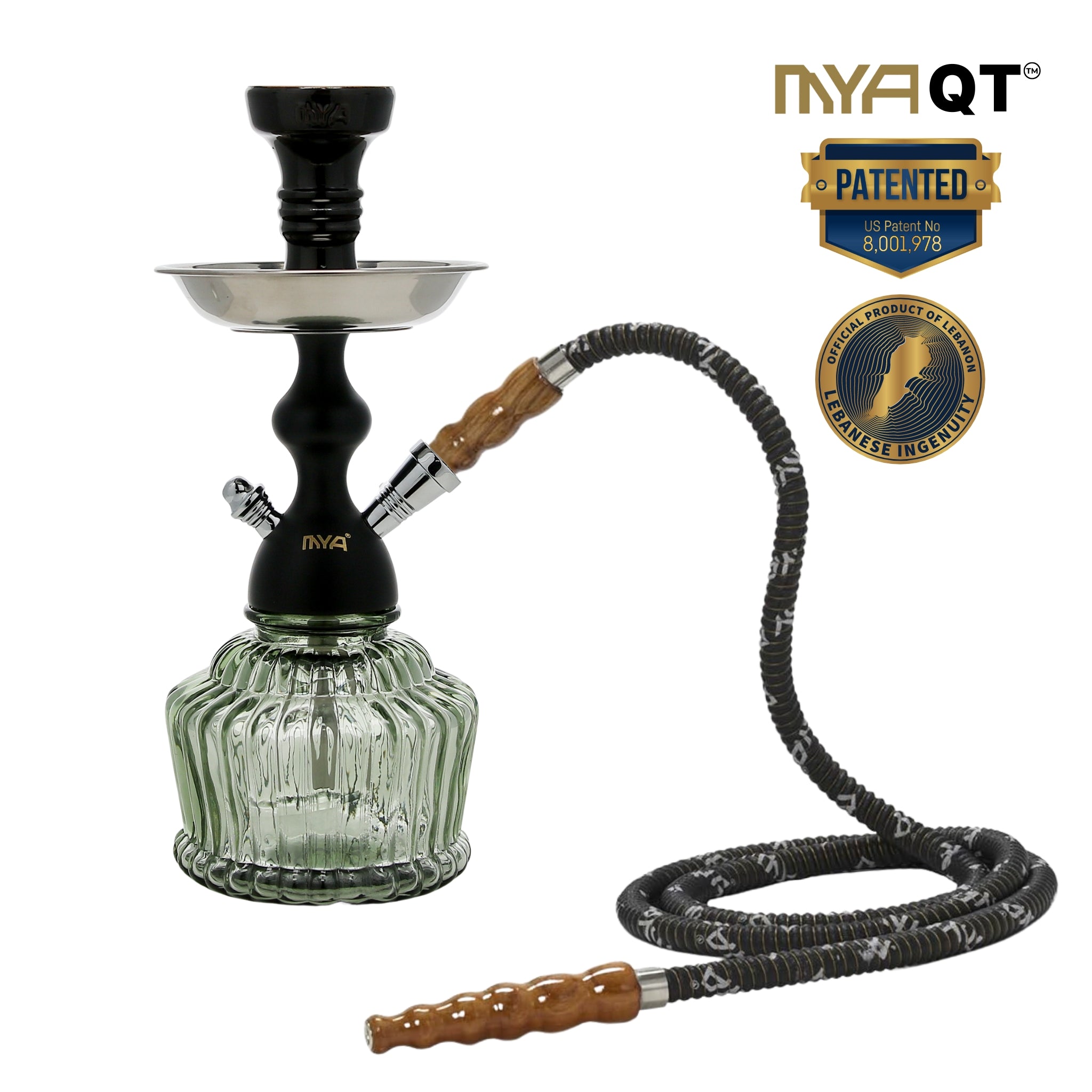 QT Hookah in Black Stem with Grey Glass #color_BLACK/GREY