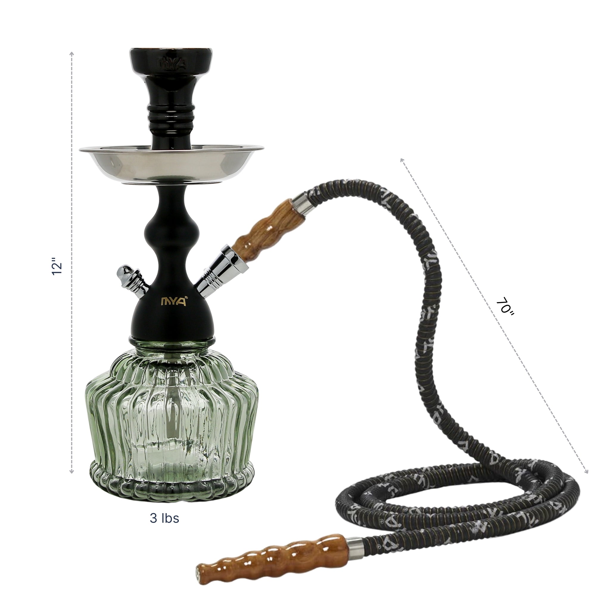 QT Hookah in Black Stem with Grey Glass #color_BLACK/GREY