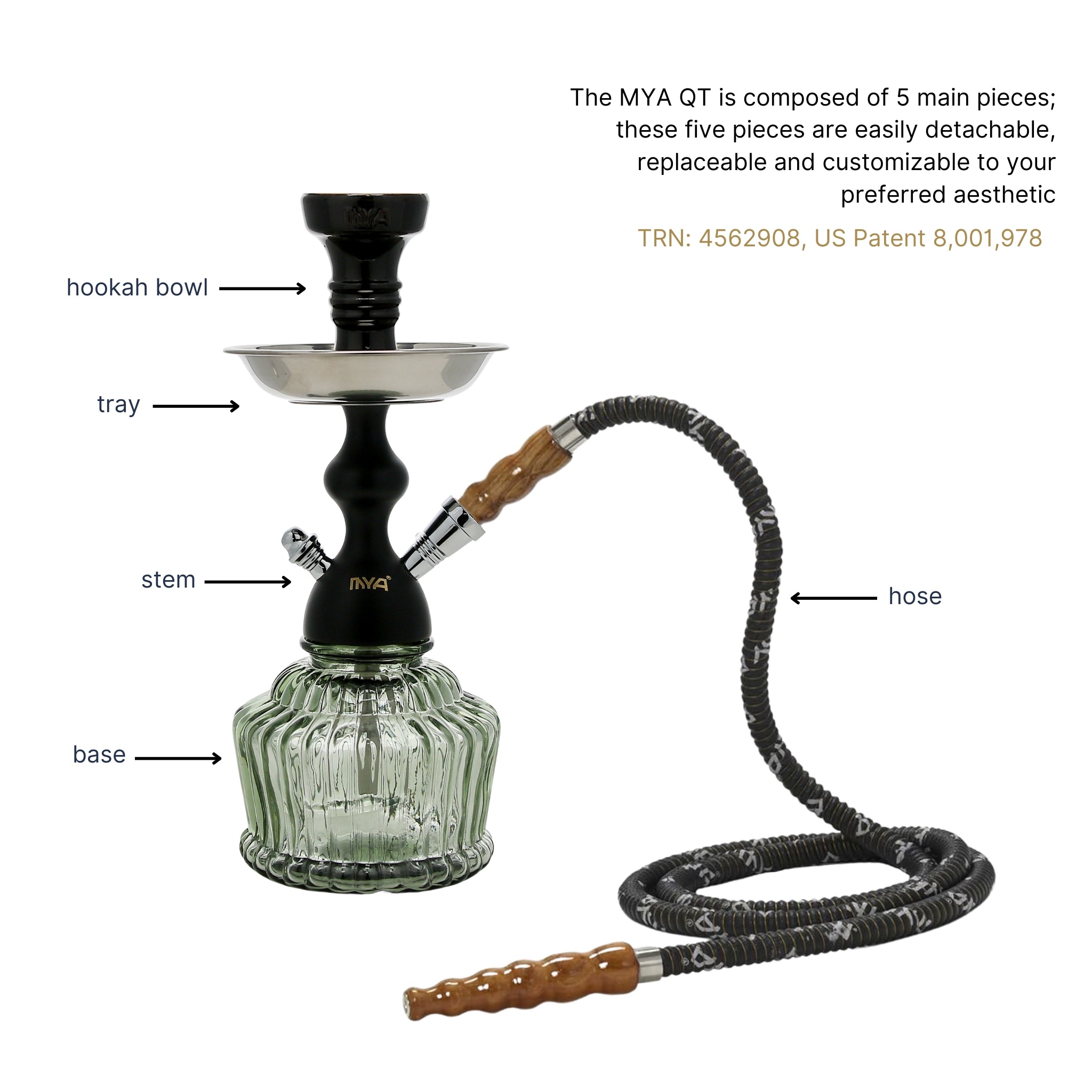 QT Hookah in Black Stem with Grey Glass #color_BLACK/GREY
