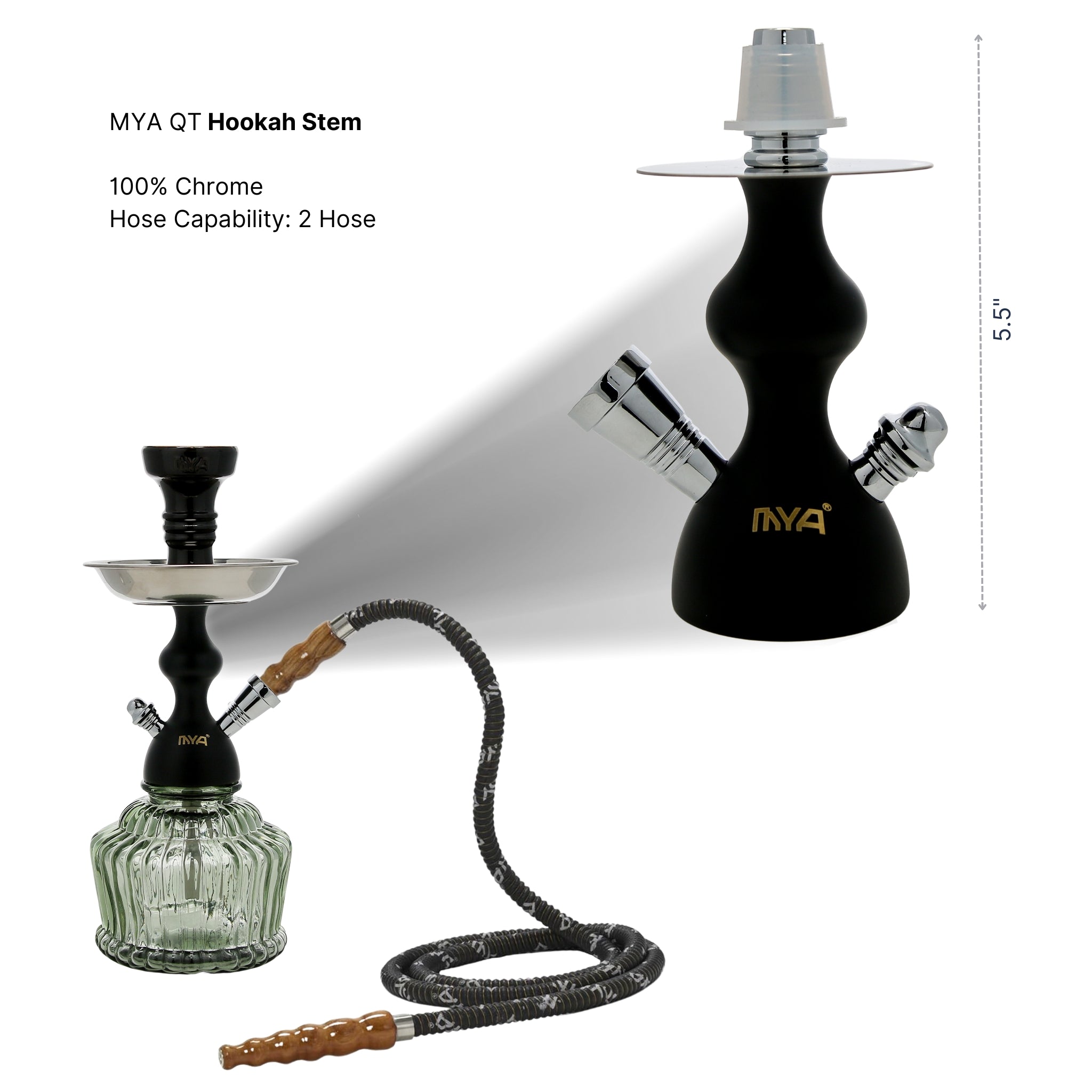 QT Hookah in Black Stem with Grey Glass #color_BLACK/GREY
