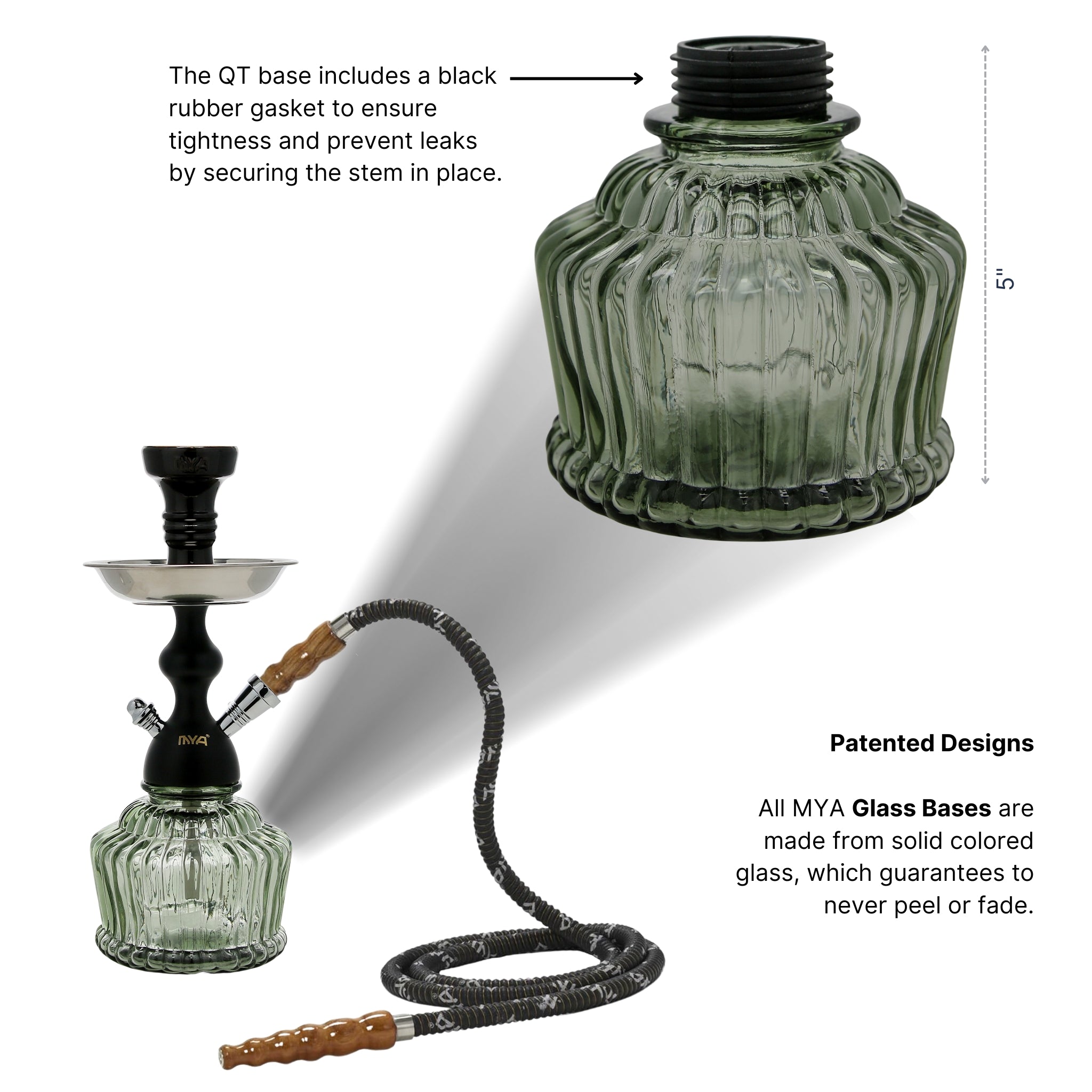 QT Hookah in Black Stem with Grey Glass #color_BLACK/GREY