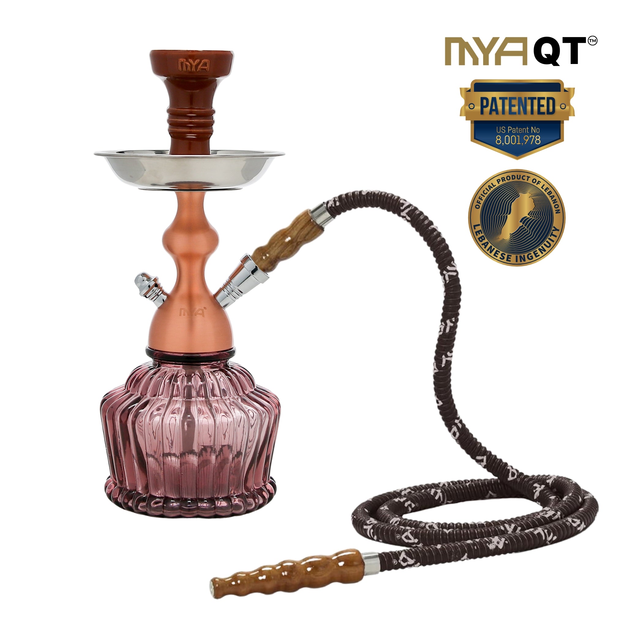 QT Hookah in Rose Stem with Purple Glass #color_ROSE GOLD/PURPLE
