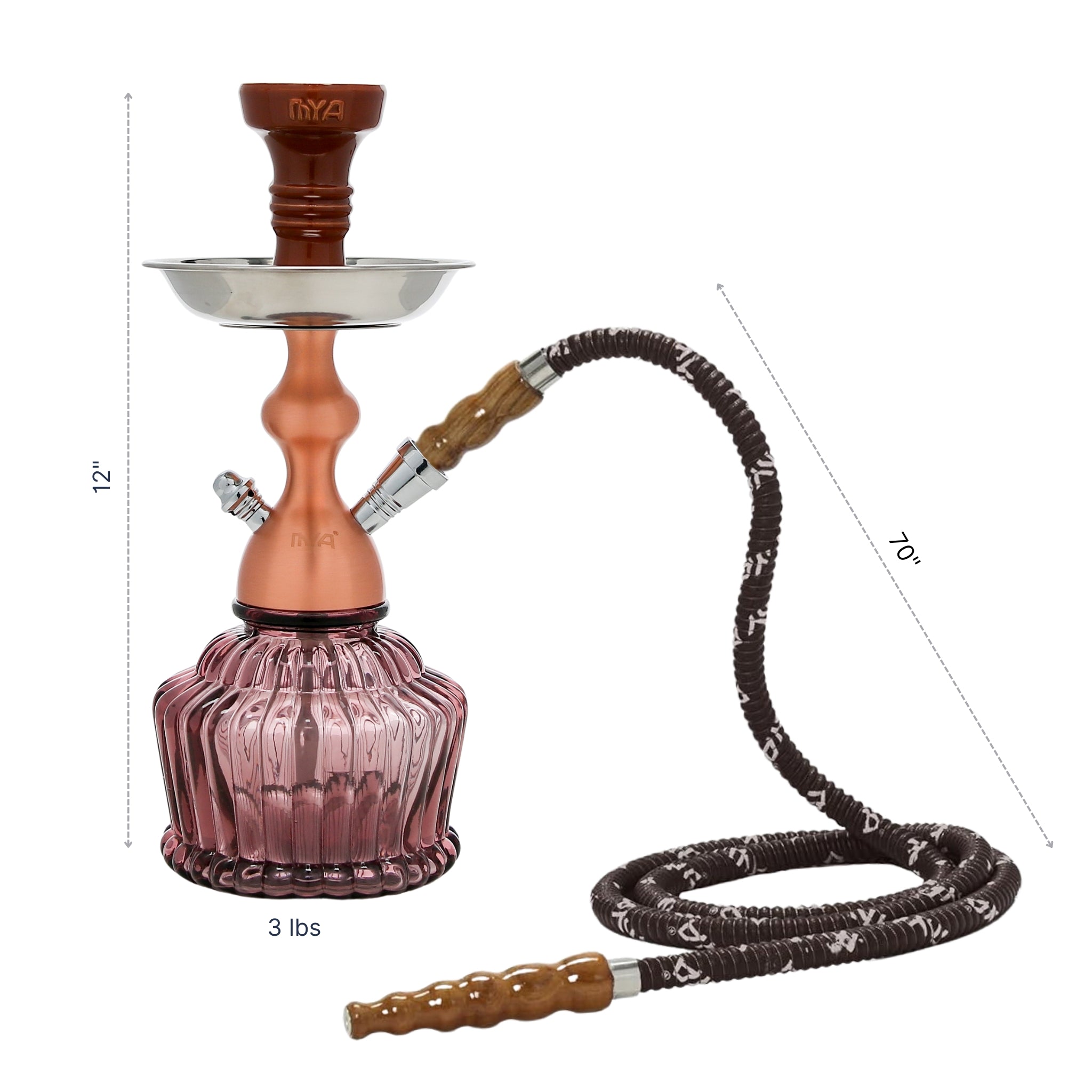 QT Hookah in Rose Stem with Purple Glass #color_ROSE GOLD/PURPLE