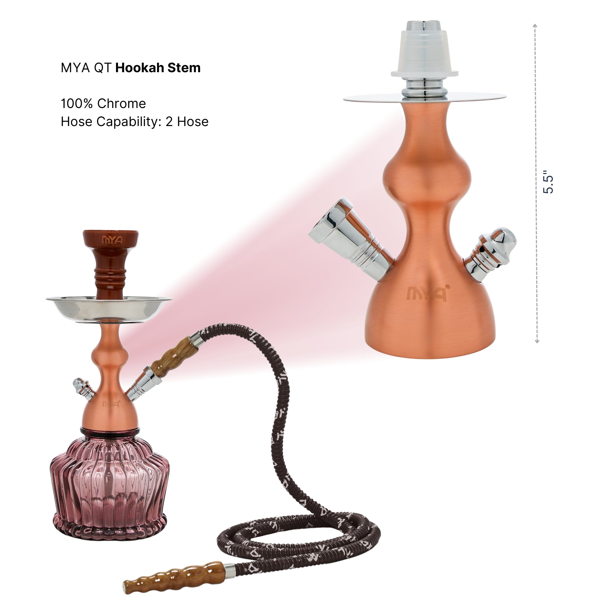 QT Hookah in Rose Stem with Purple Glass #color_ROSE GOLD/PURPLE