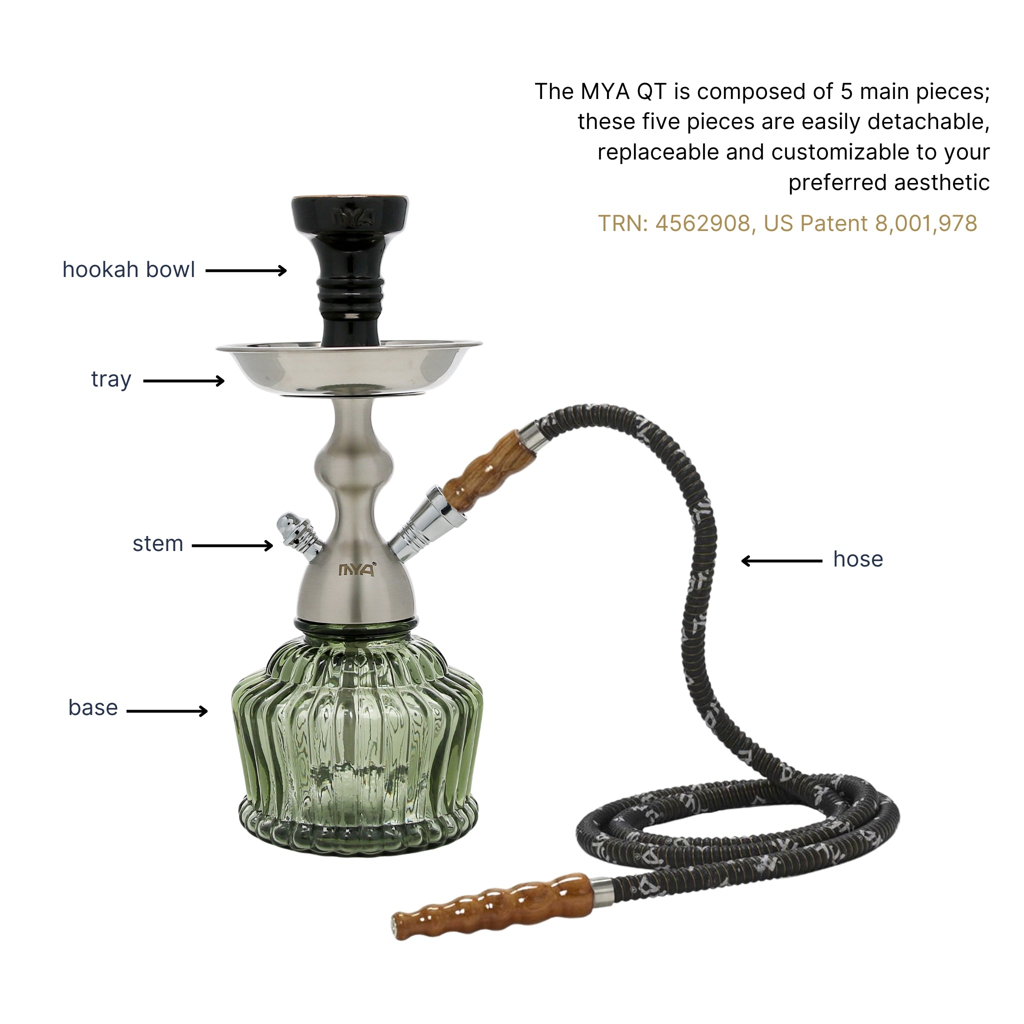 QT Hookah in Silver Stem with Grey Glass #color_SILVER/GREY