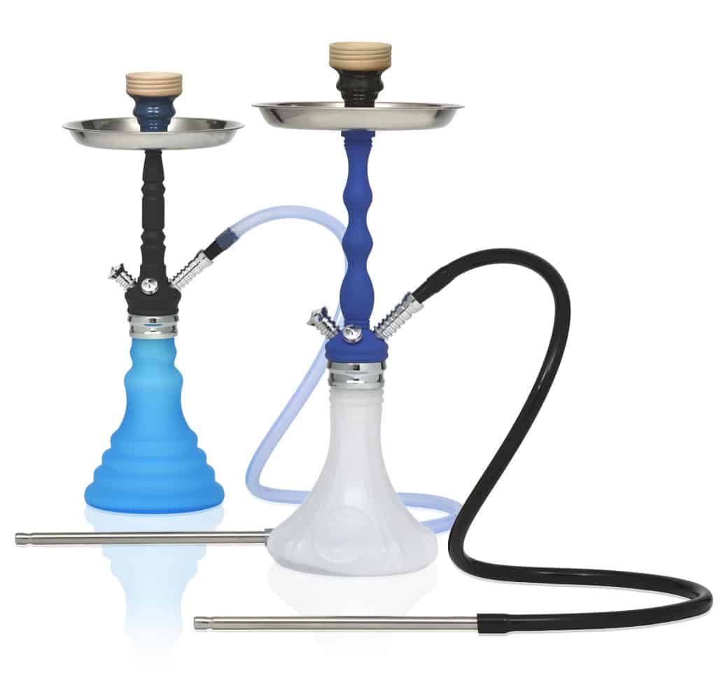 A blue hookah and a white hookah