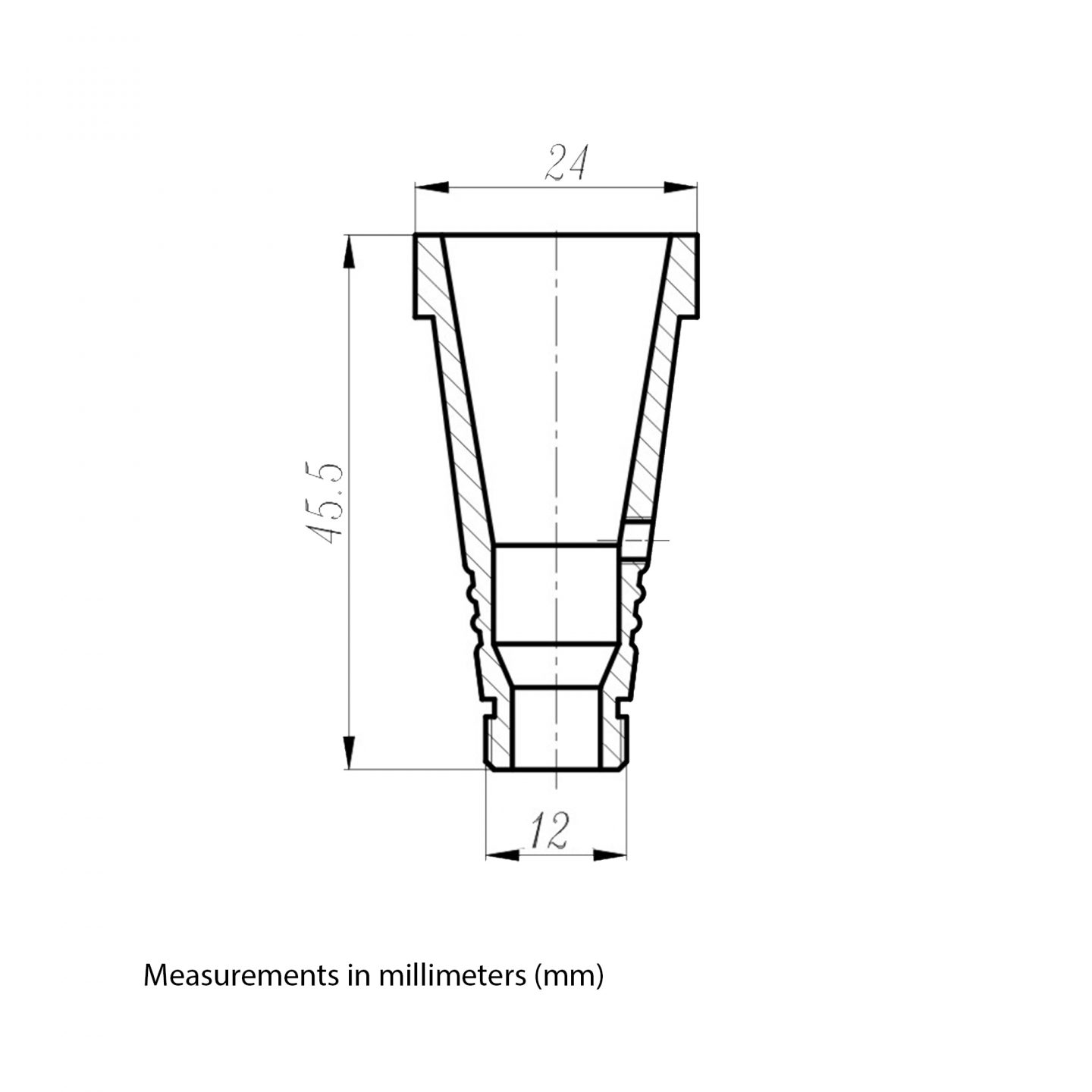 12mm Hose adapter Measurements