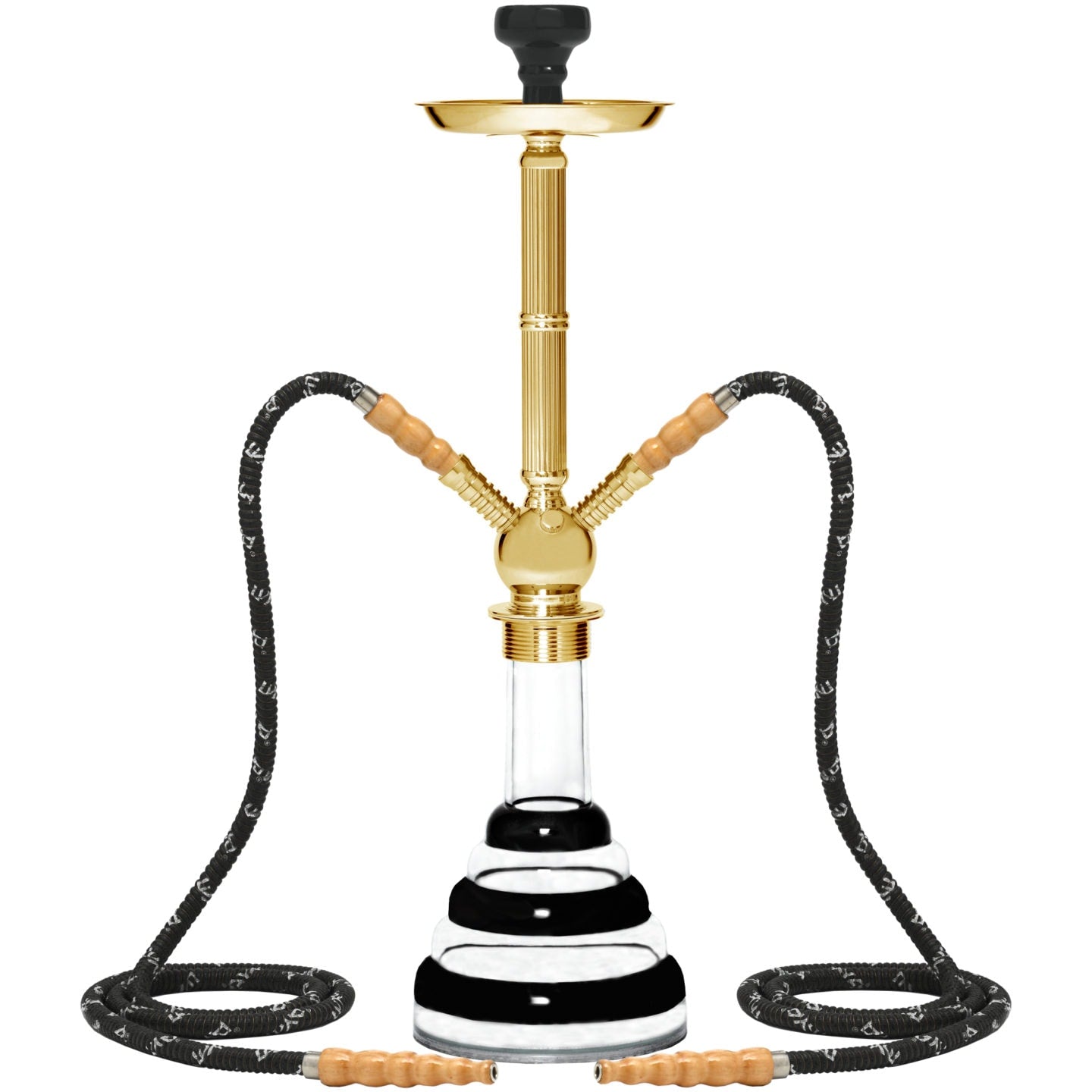 Black Acrylic 2 Hose Gold Hookah #color_Black