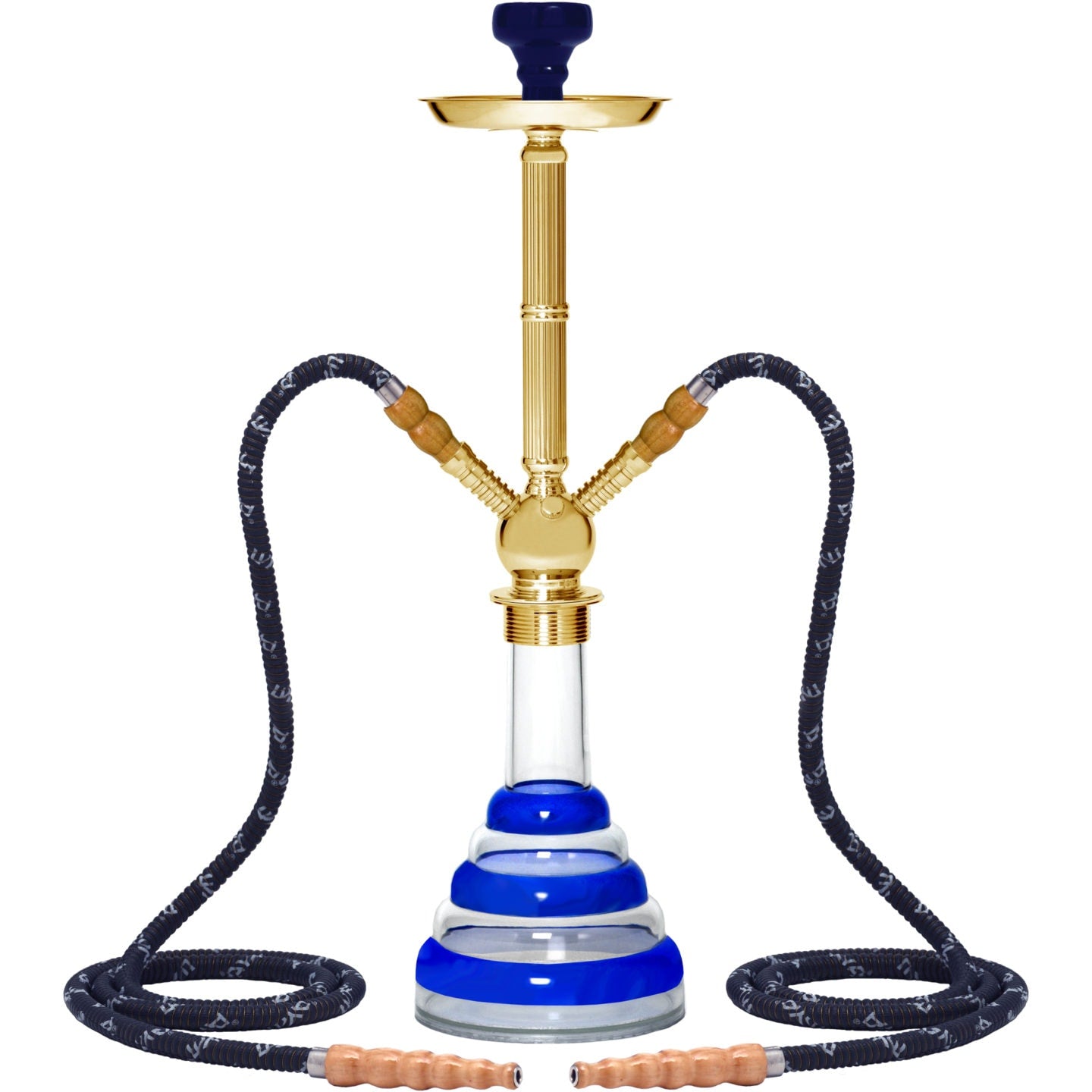 Blue Acrylic 2 Hose Gold Hookah #color_Blue