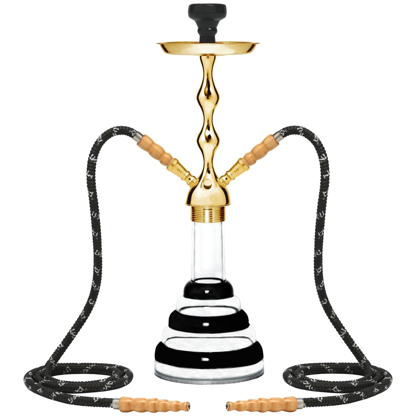 Black Acrylic 2 Hose Gold Hookah #color_Black