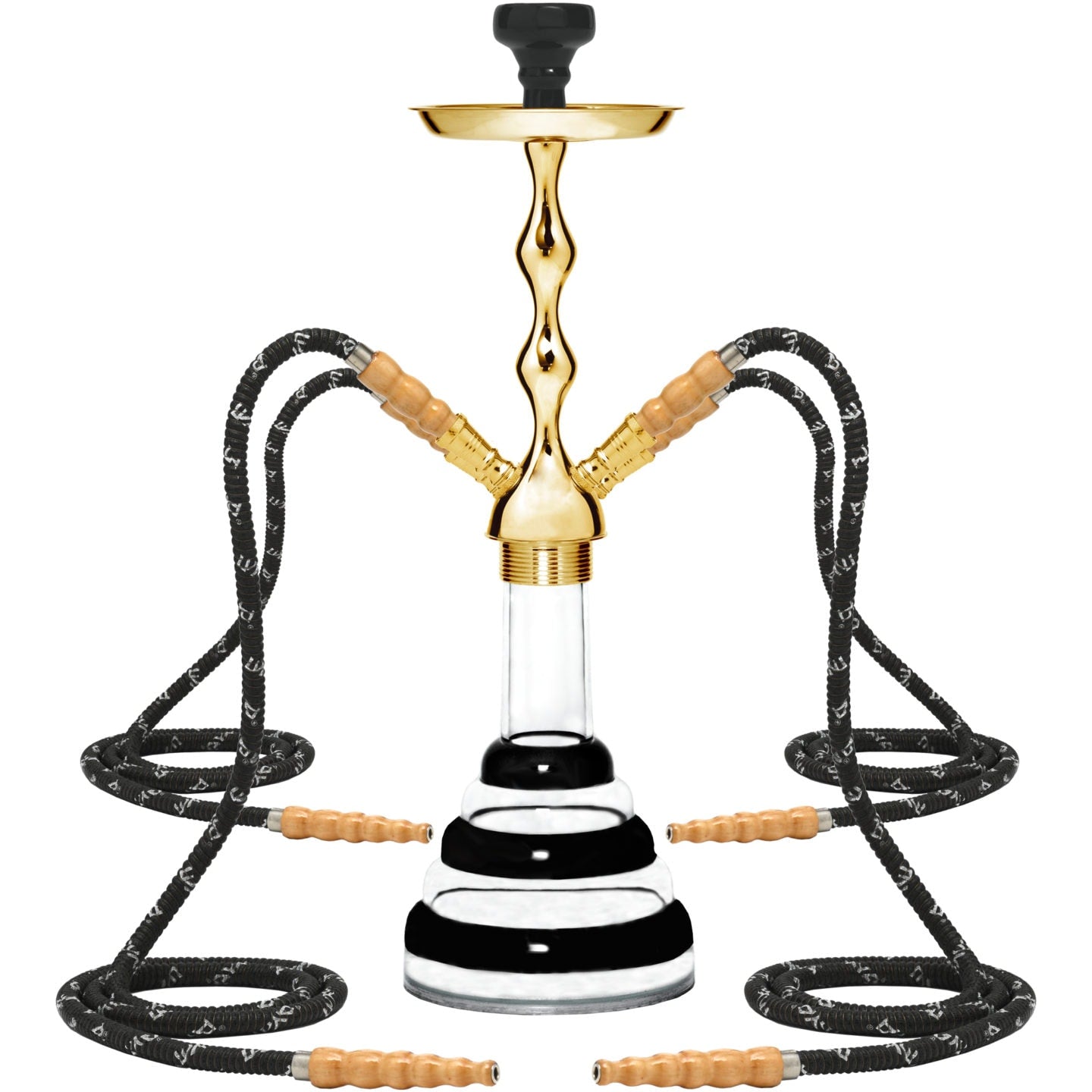 Black Acrylic 4 Hose Gold Hookah #color_Black