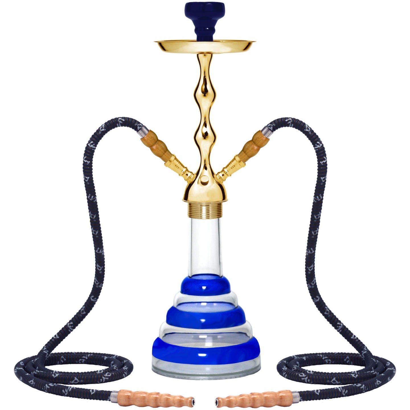 Blue Acrylic 2 Hose Gold Hookah #color_Blue