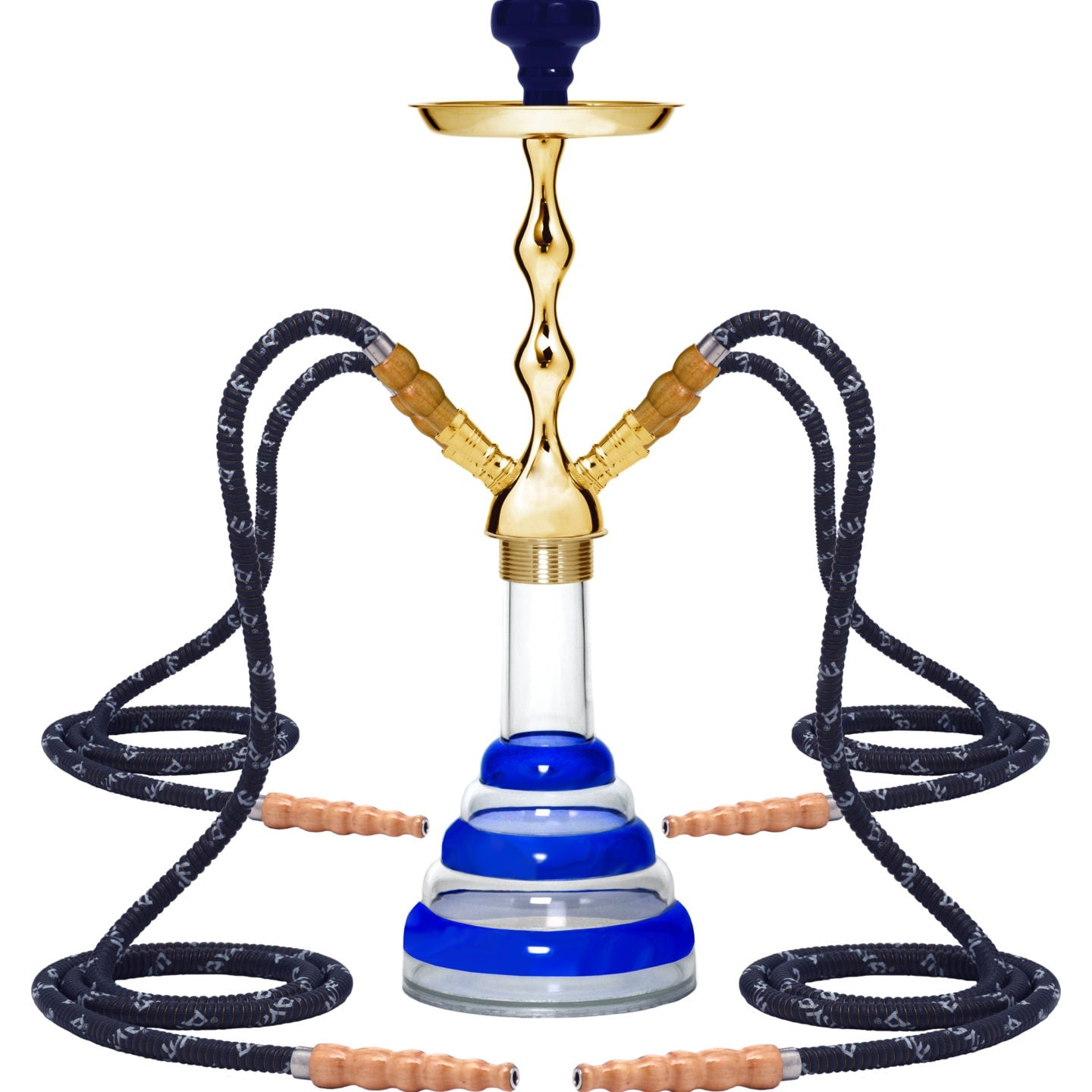 Blue Acrylic 4 Hose Gold Hookah #color_Blue