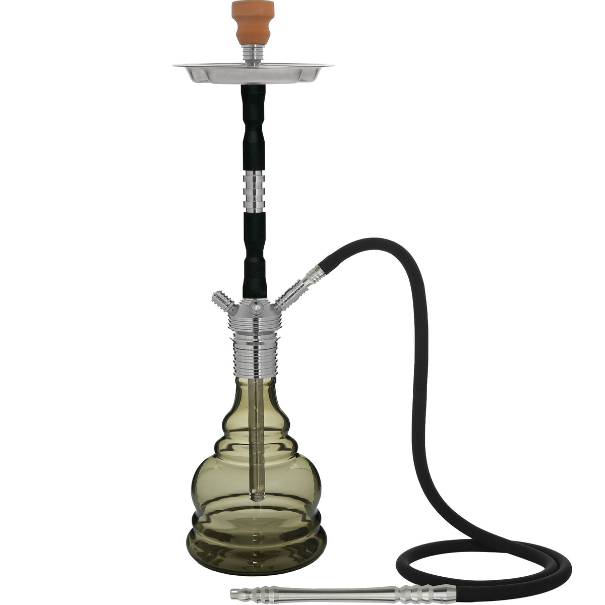 Black/Silver/Black Stem Grey Smoke Base MX-2000 MYA Hookah #stem color_Black/Silver/Black