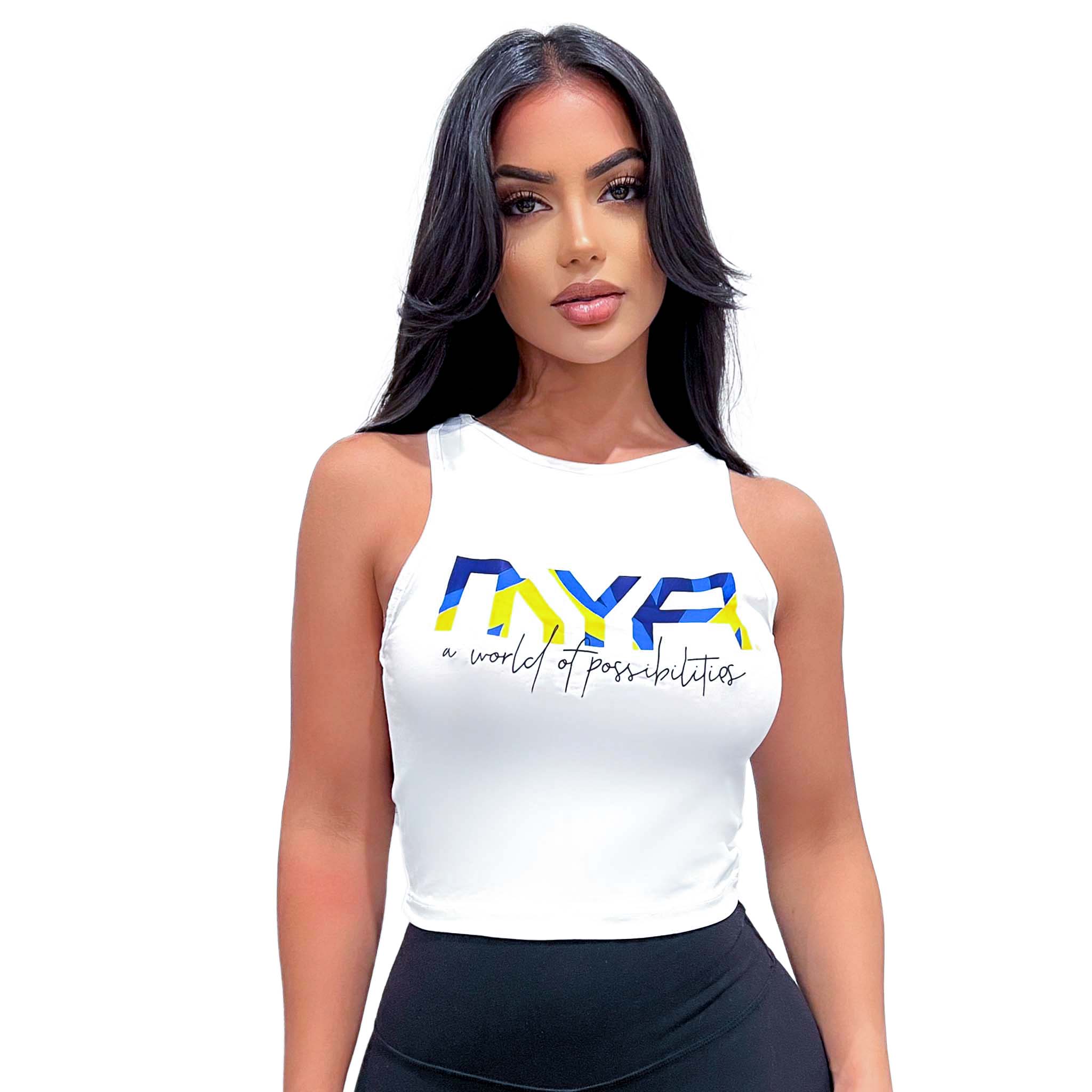 Women White Tank Top with MYA Logo (Front)