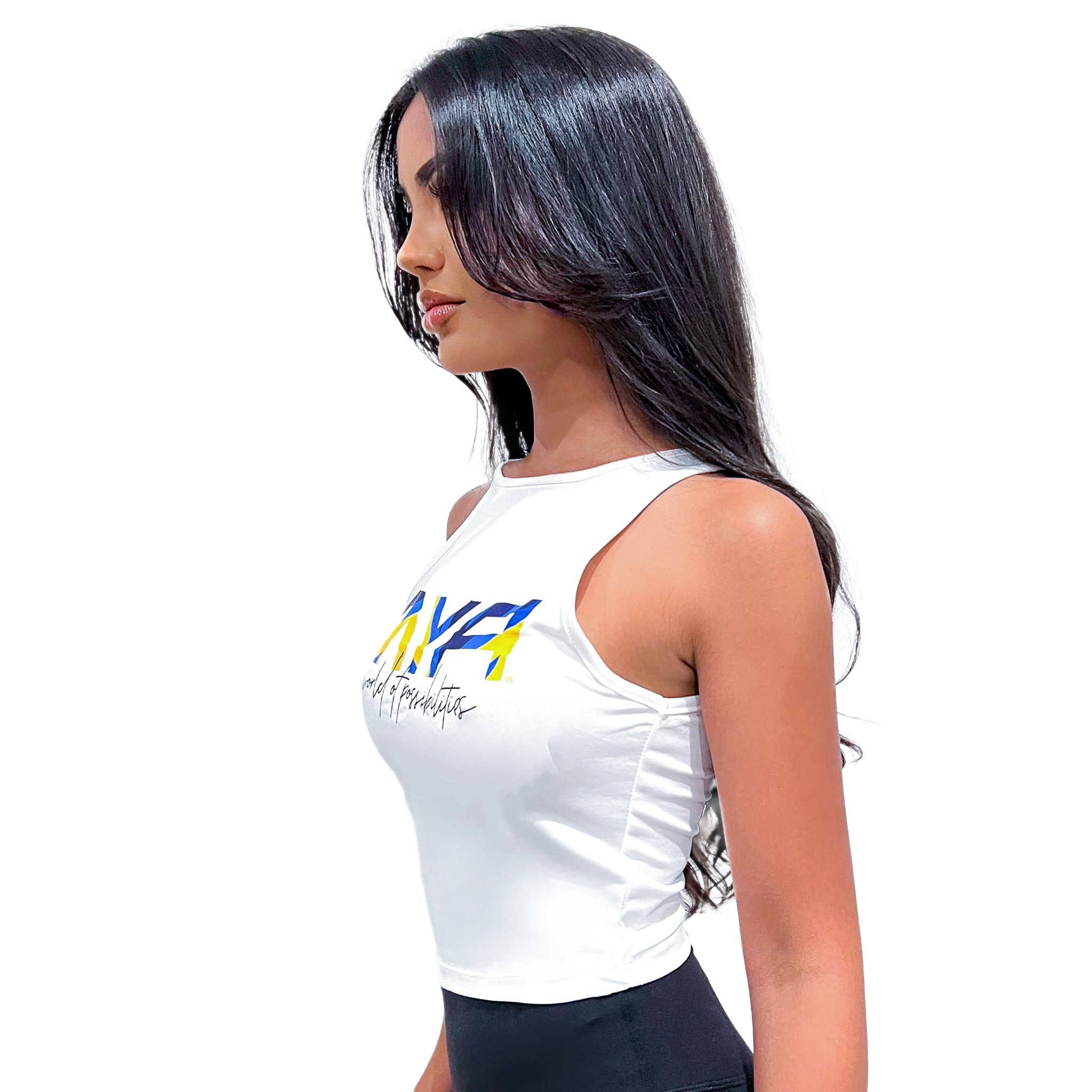 Women White Tank Top with MYA Logo (Side)