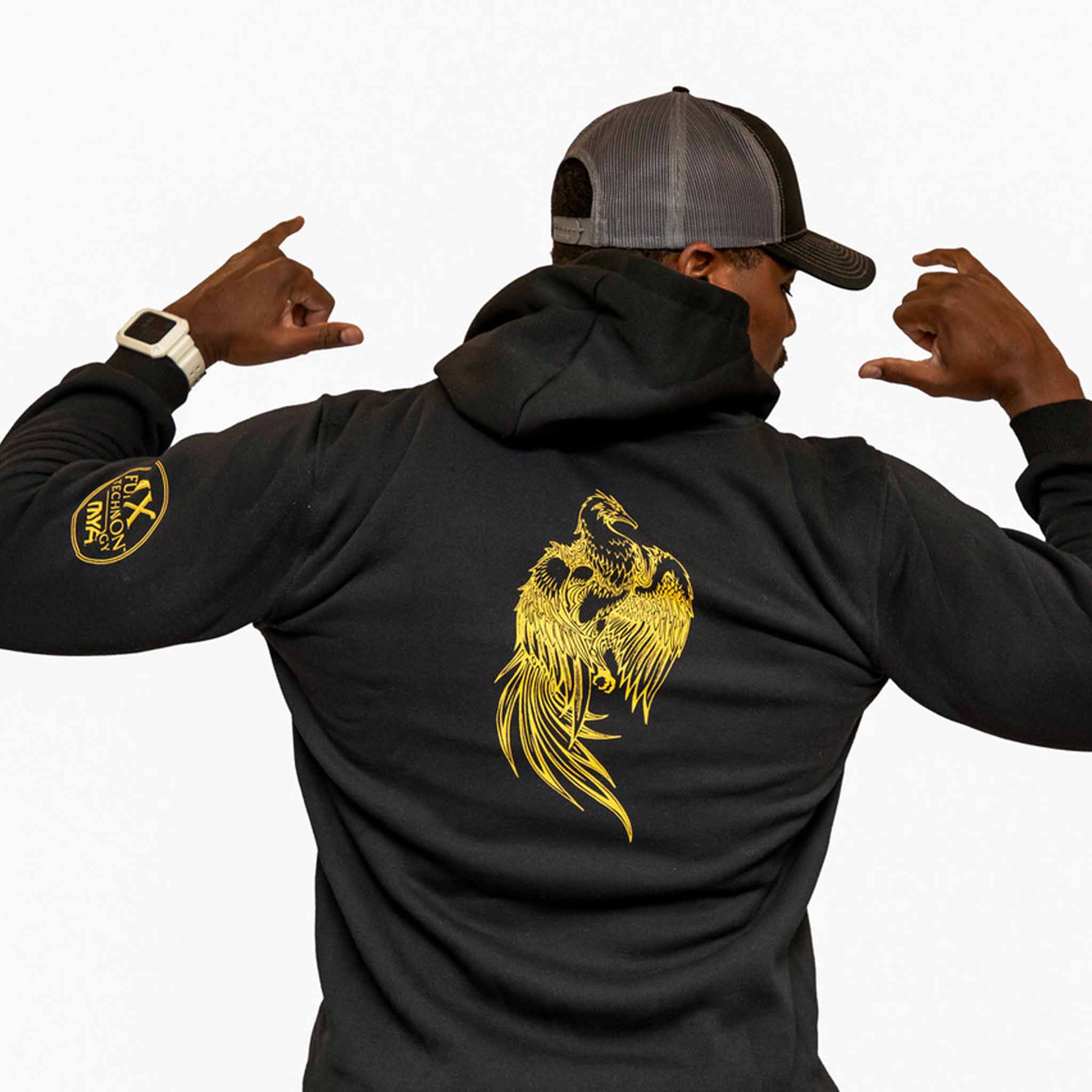 Black Hoodie Sweatshirt with MYA Gold Logo (Back)