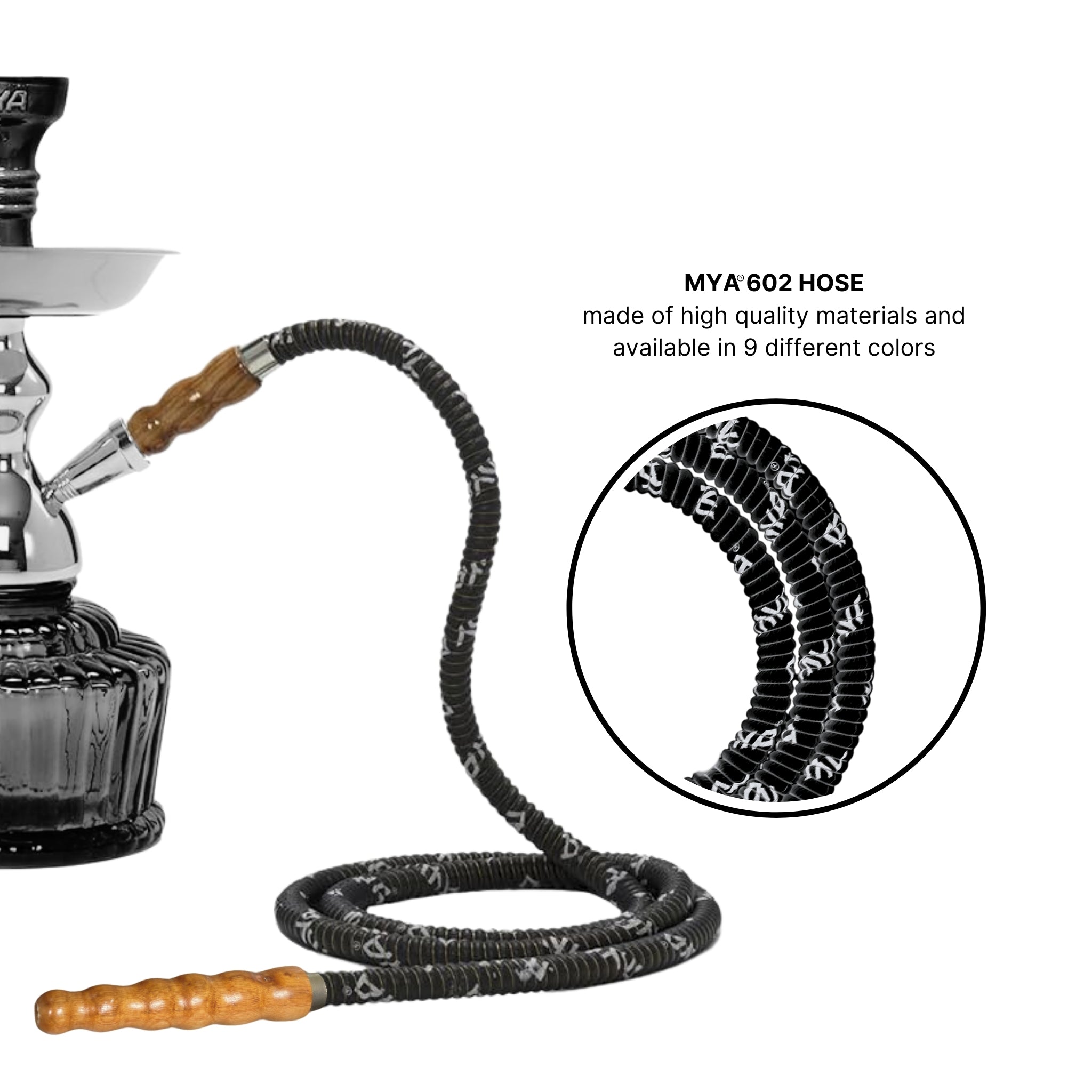 602 Black hookah hose with wooden tip #color_Black