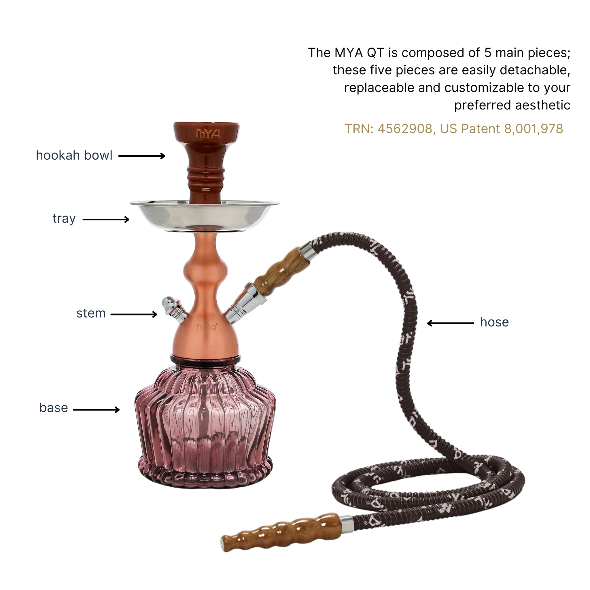 QT Hookah in Rose Stem with Purple Glass #color_ROSE GOLD/PURPLE