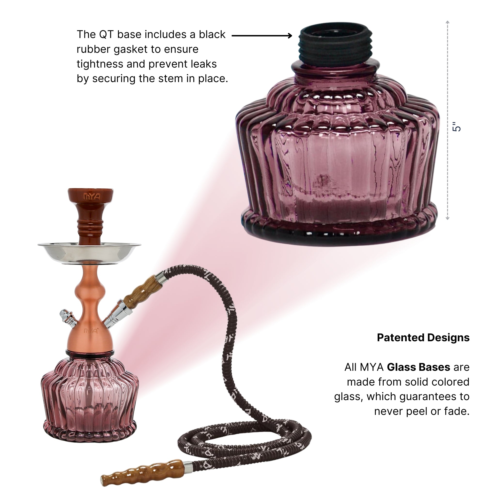 QT Hookah in Rose Stem with Purple Glass #color_ROSE GOLD/PURPLE
