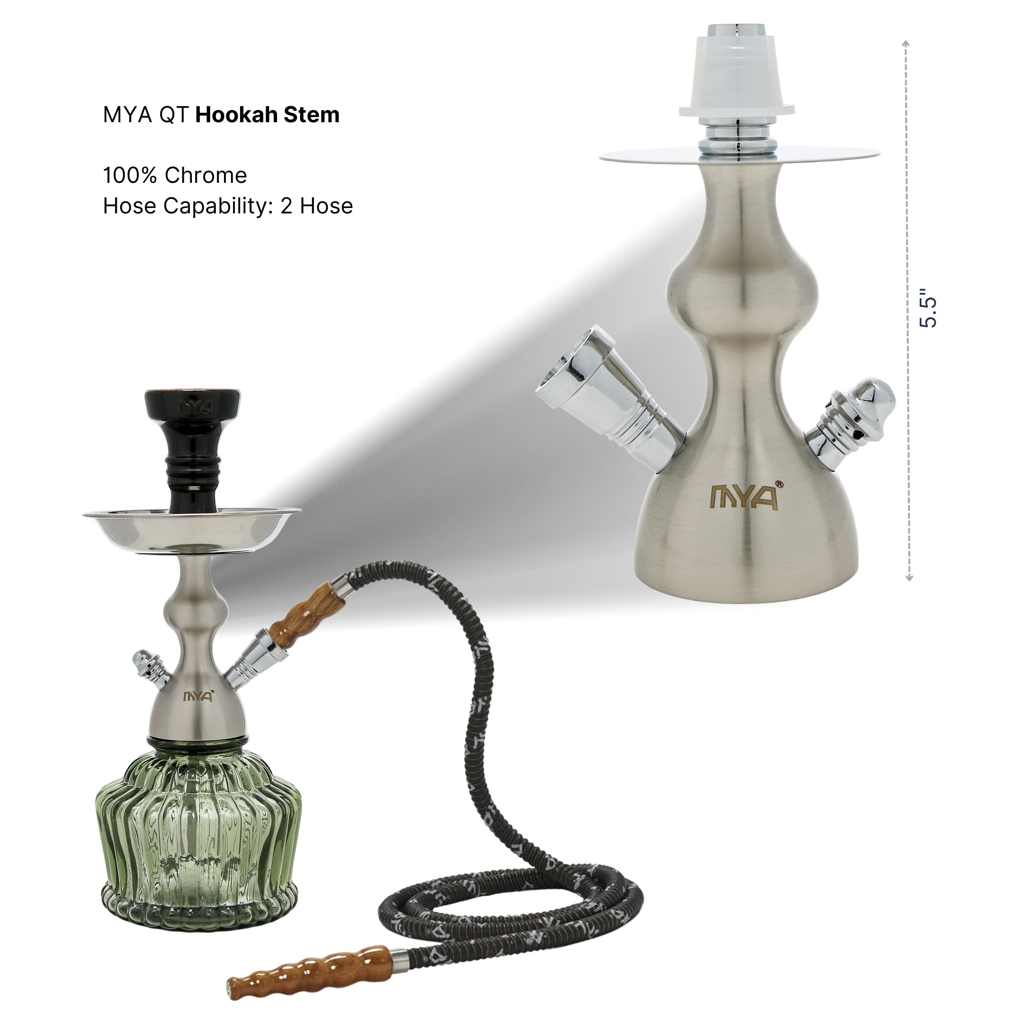 QT Hookah in Silver Stem with Grey Glass #color_SILVER/GREY