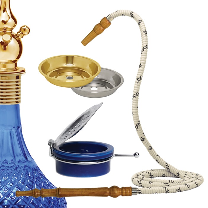 Hookah and accessories, hose, plate, and bowl