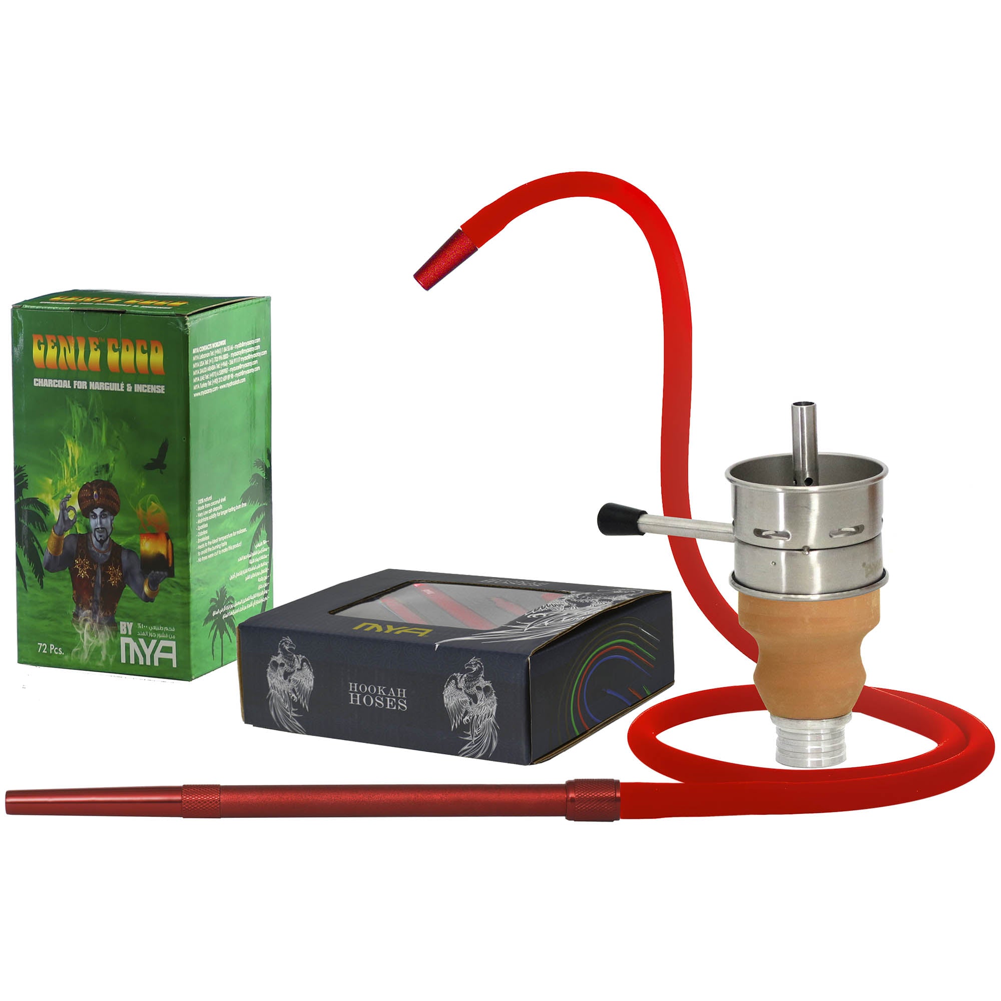 Accessories set includes Green Genie Coco 72 pieces charcoal, red 668 hose and a Fornello +980L Set #color_red